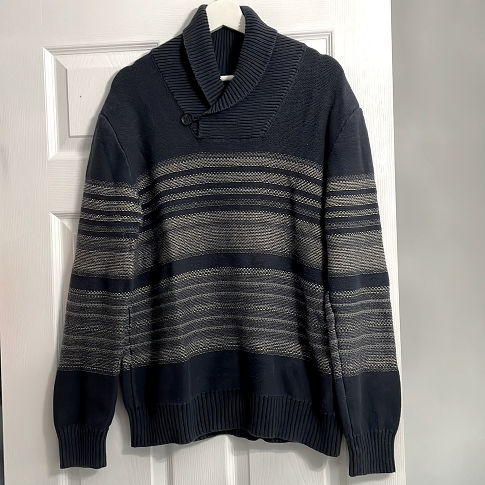 GAP MENS NAVY BLUE/GRAY LARGE LONG SLEEVE SWEATER